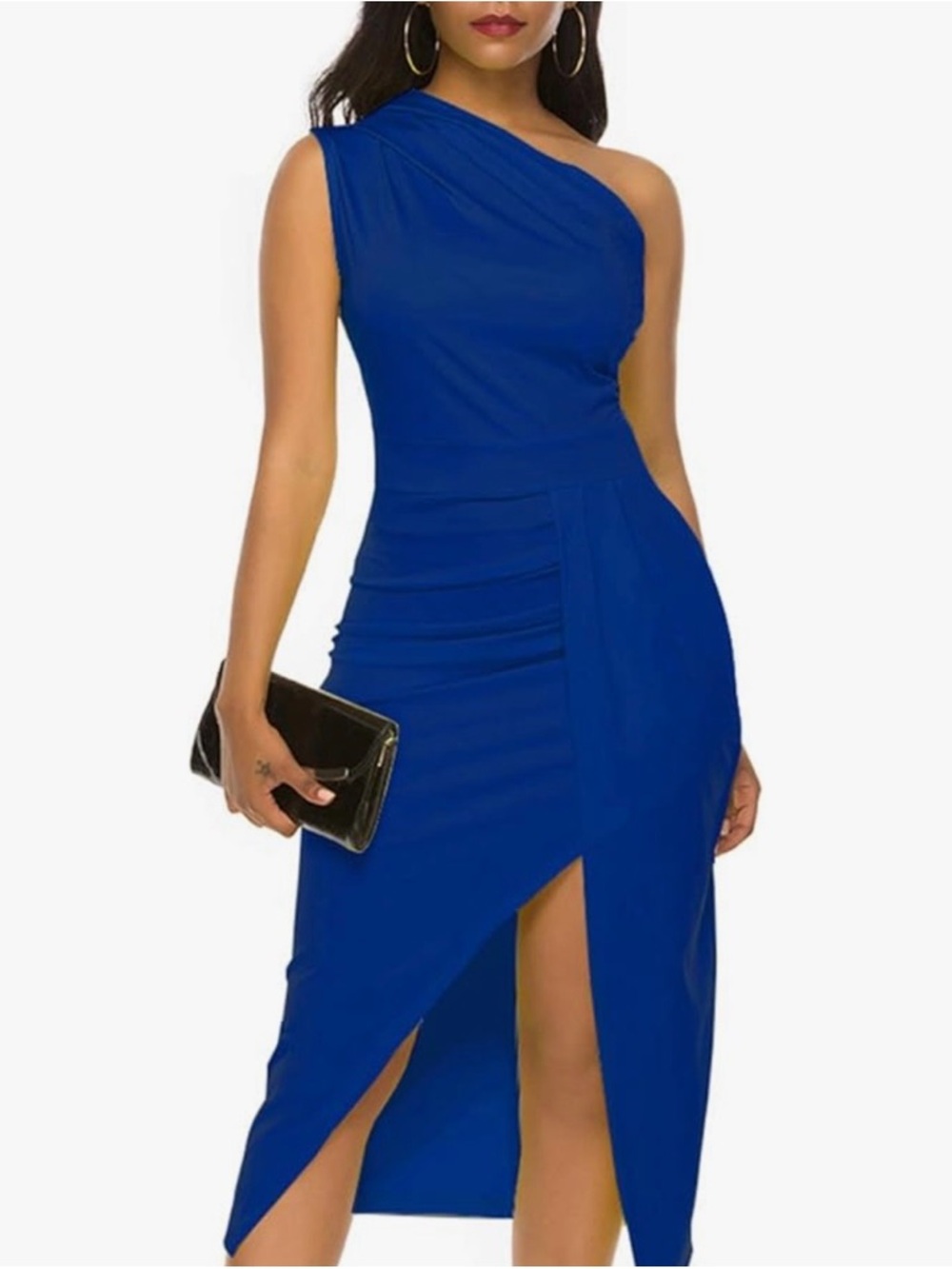 One-Shoulder Royal Blue Midi Dress